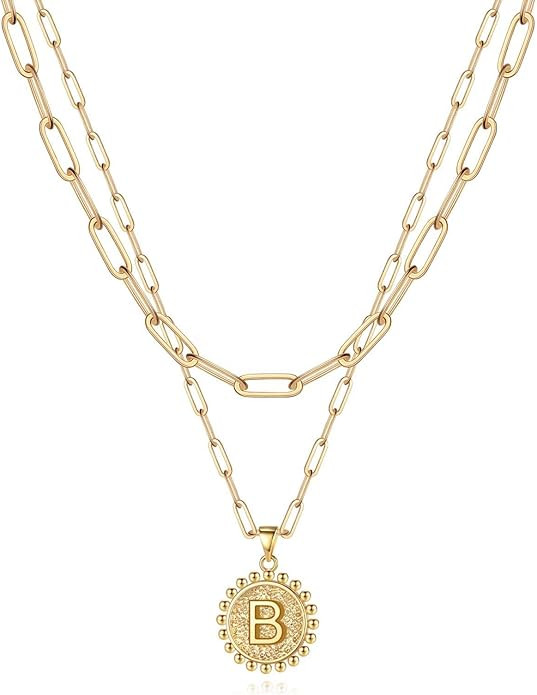 Yoosteel Gold Initial Necklaces for Women Girls, 14K Gold Plated Dainty Layering Paperclip Link C... | Amazon (US)