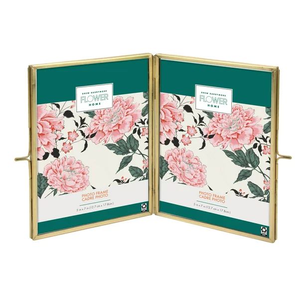 Drew Barrymore Flower Home 5x7 Rectangular Metal Table Top Hinged Double Picture Frame, Gold | Walmart (US)