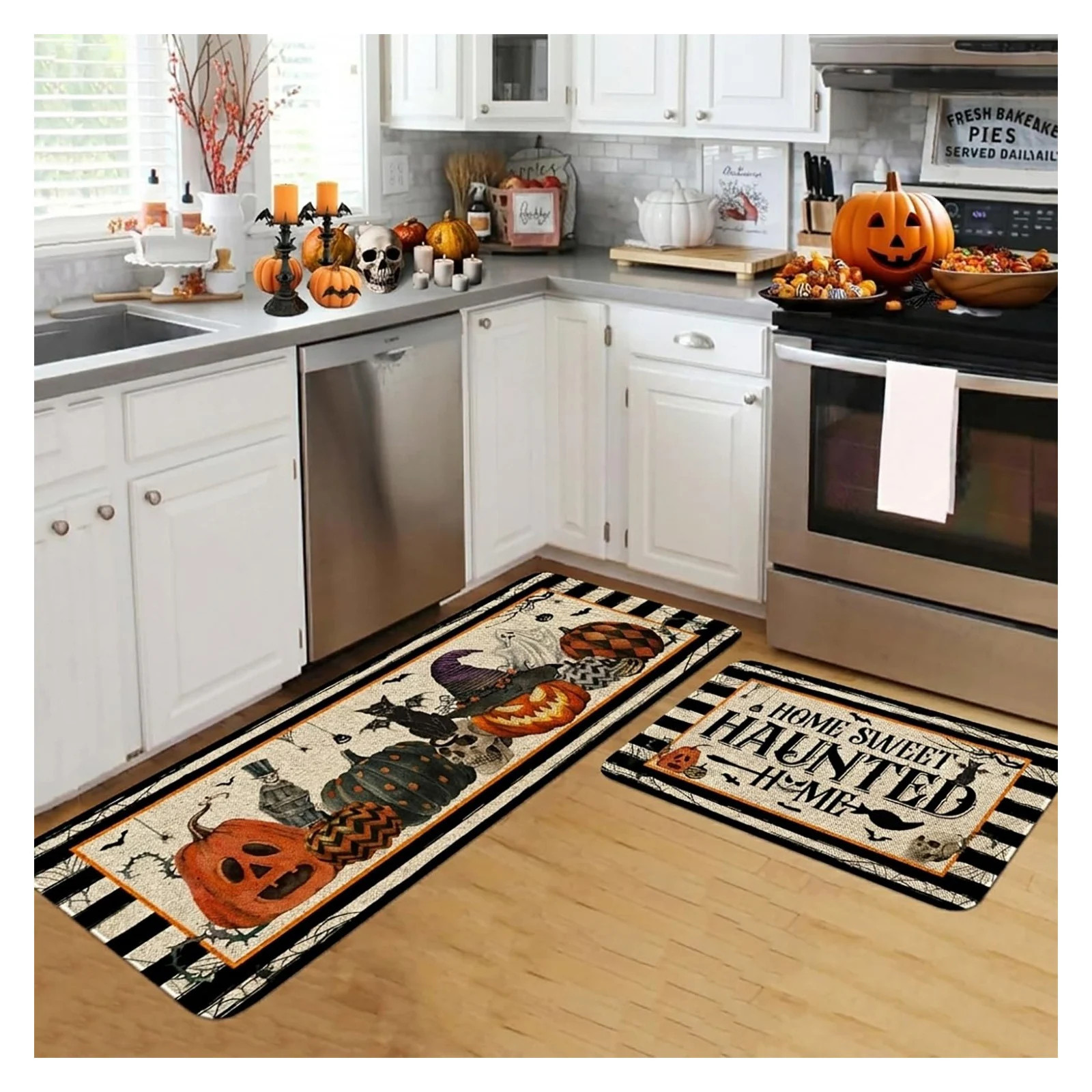 AOIZGMY Halloween Kitchen Mat Set of Two Home Sweet Haunted Home Kitchen Rugs Floor Mats for Halloween Kitchen Decor durable home and garden Rubber | Lowe's