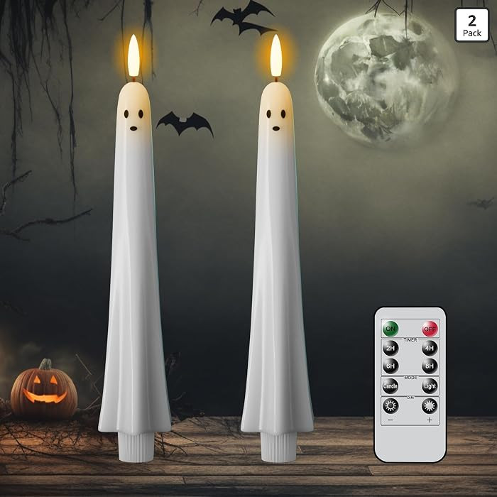Halloween Ghost Flameless Taper Candles Flickering Battery Operated with Remote and Timer 3D Wick... | Amazon (US)