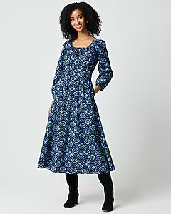 Long-sleeve smocked waist poplin dress | J.Crew Factory