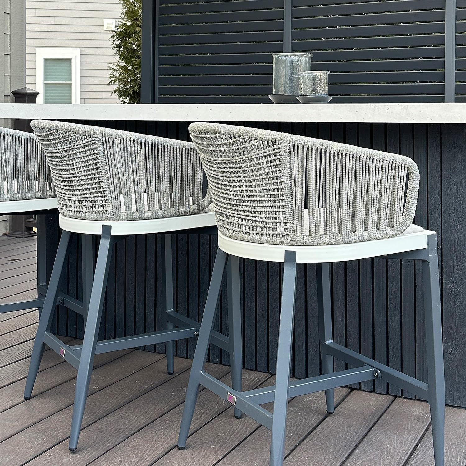 PURPLE LEAF Outdoor Rattan Counter Height Bar Stools Set of 2 Modern Patio Aluminum Woven Counter... | Amazon (US)