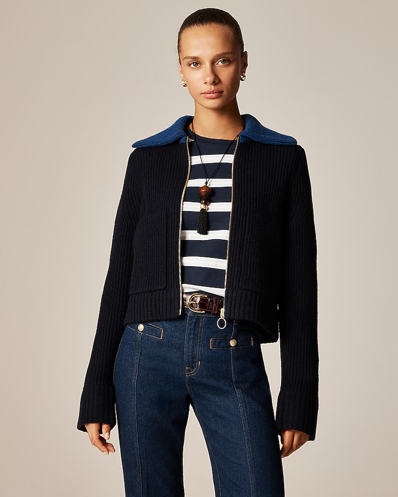 Colorblock collared full-zip sweater in wool | J. Crew US