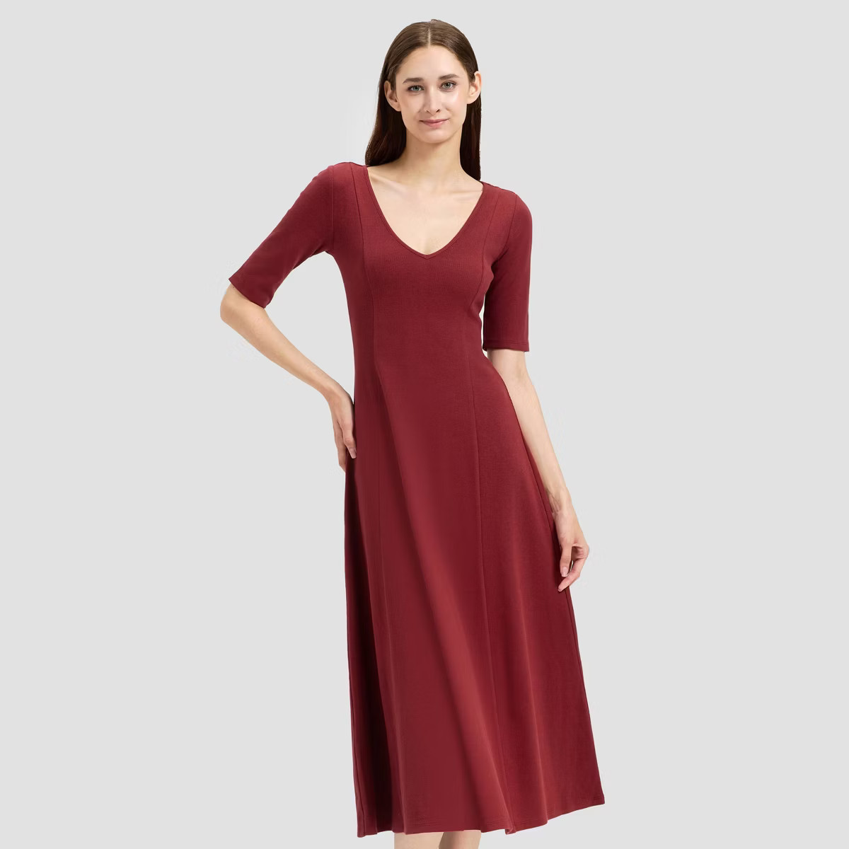 Women's Elbow Sleeve Knit Midi A-Line Dress - Universal Thread™ Red | Target