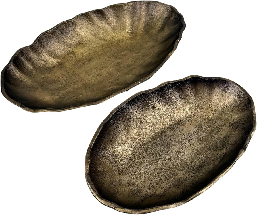 ANDALUCA Set of 2 Oval Metal Decorative Table Bowls, Bronze Finish | Amazon (US)