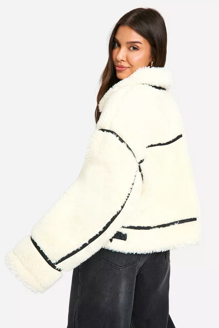 Teddy Faux Fur Bonded Aviator Jacket | boohoo (US & Canada)