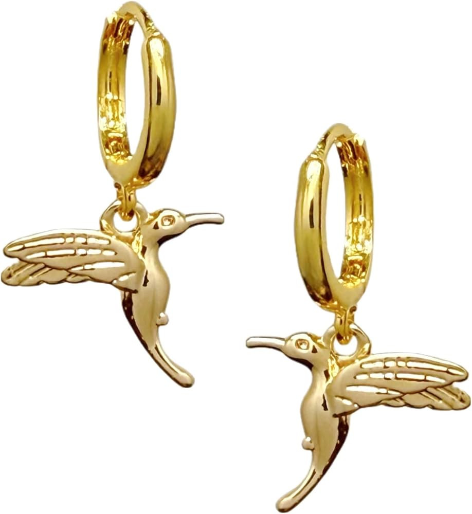 Hummingbird Huggie Hoop Earrings, Simple Everyday Drop Dangle Earrings in 18k Gold Plated, Hummin... | Amazon (US)
