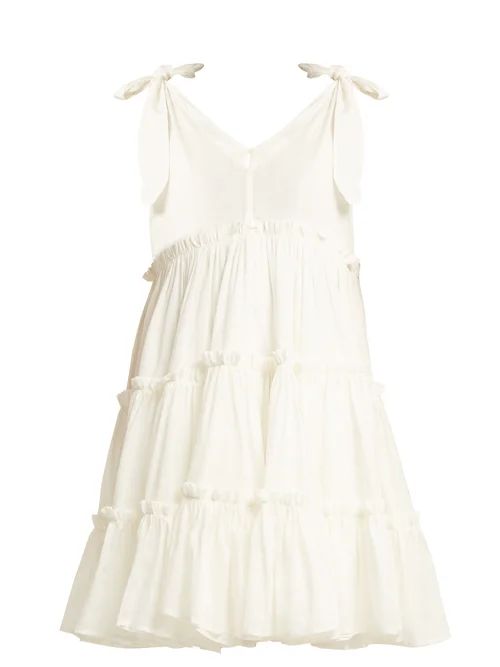 Innika Choo - Tiered Ruffle Ramie Mini Dress - Womens - White | Matches (US)