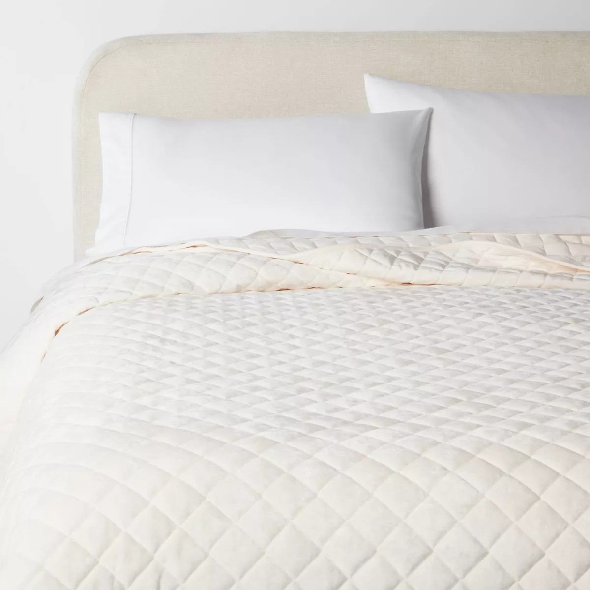 King Luxe Diamond Stitch Velvet Quilt Ivory - Threshold™ | Target