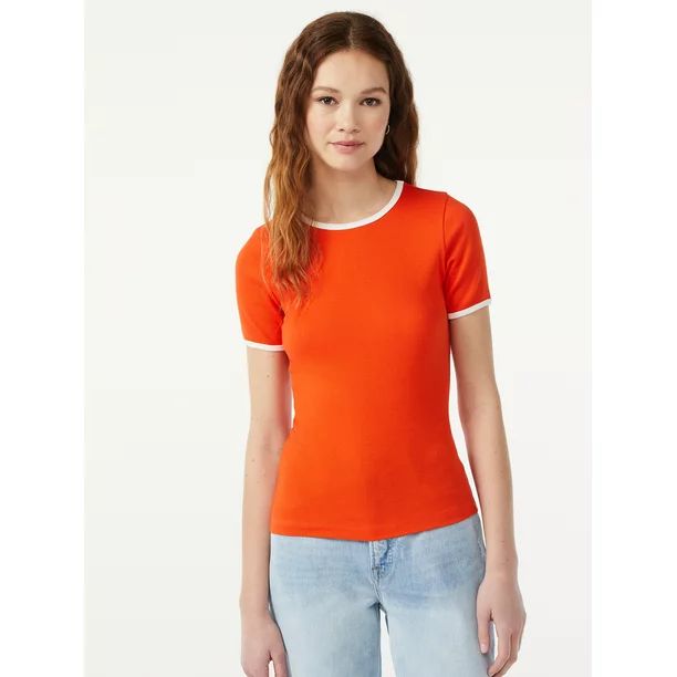 Free Assembly Women's Ribbed Crewneck T-Shirt with Short Sleeves | Walmart (US)