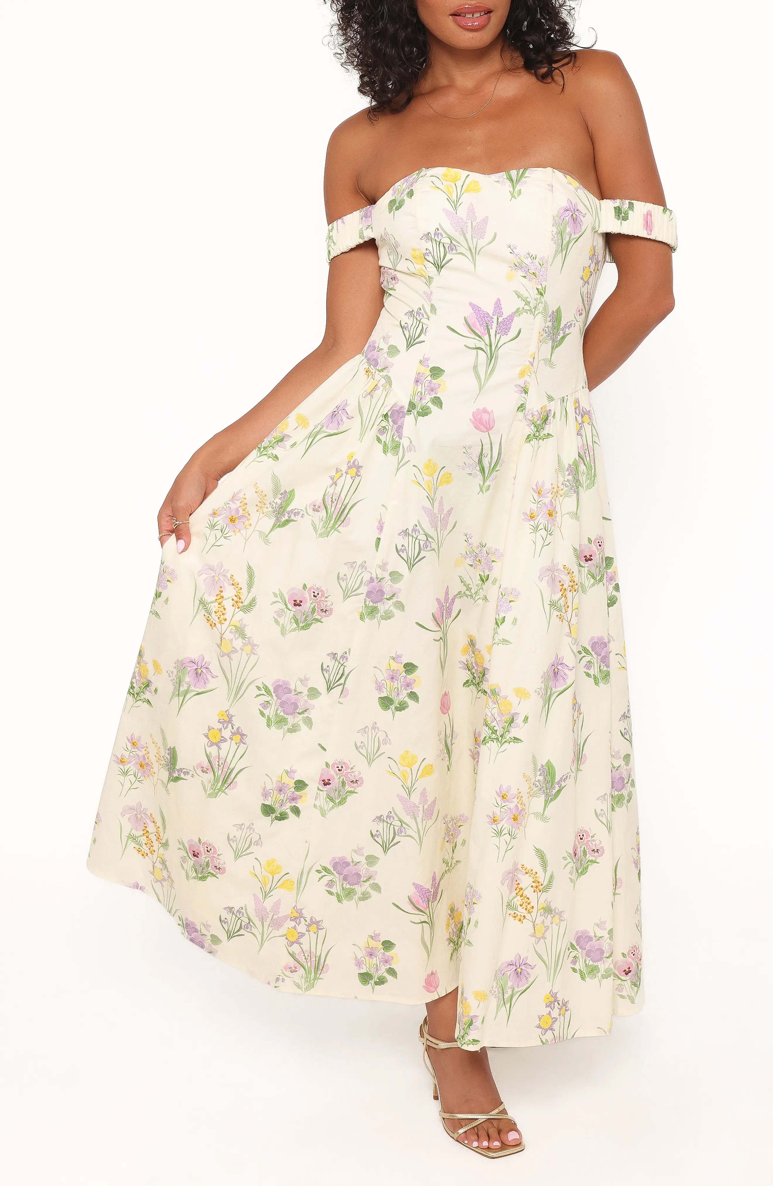Petal & Pup Larni Off the Shoulder Maxi Dress in Lavender Multi at Nordstrom, Size X-Small | Nordstrom