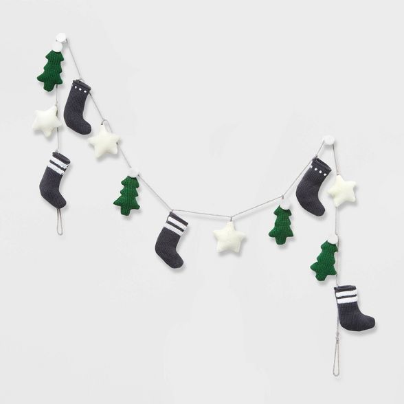 6ft Knit Star/Tree/Stocking Christmas Garland Green and White - Wondershop™ | Target