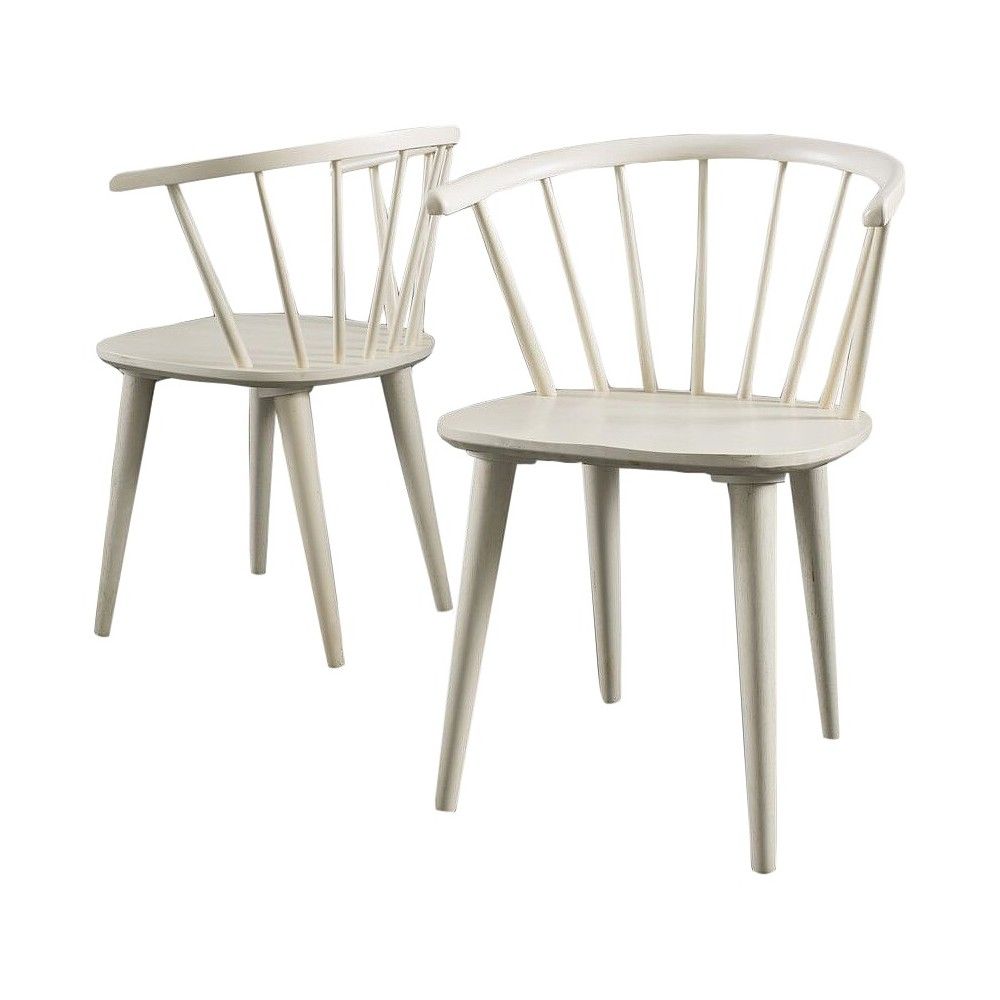 Set of 2 Countryside Rounded Back Spindle Wood Dining Chair Antique White - Christopher Knight Home | Target
