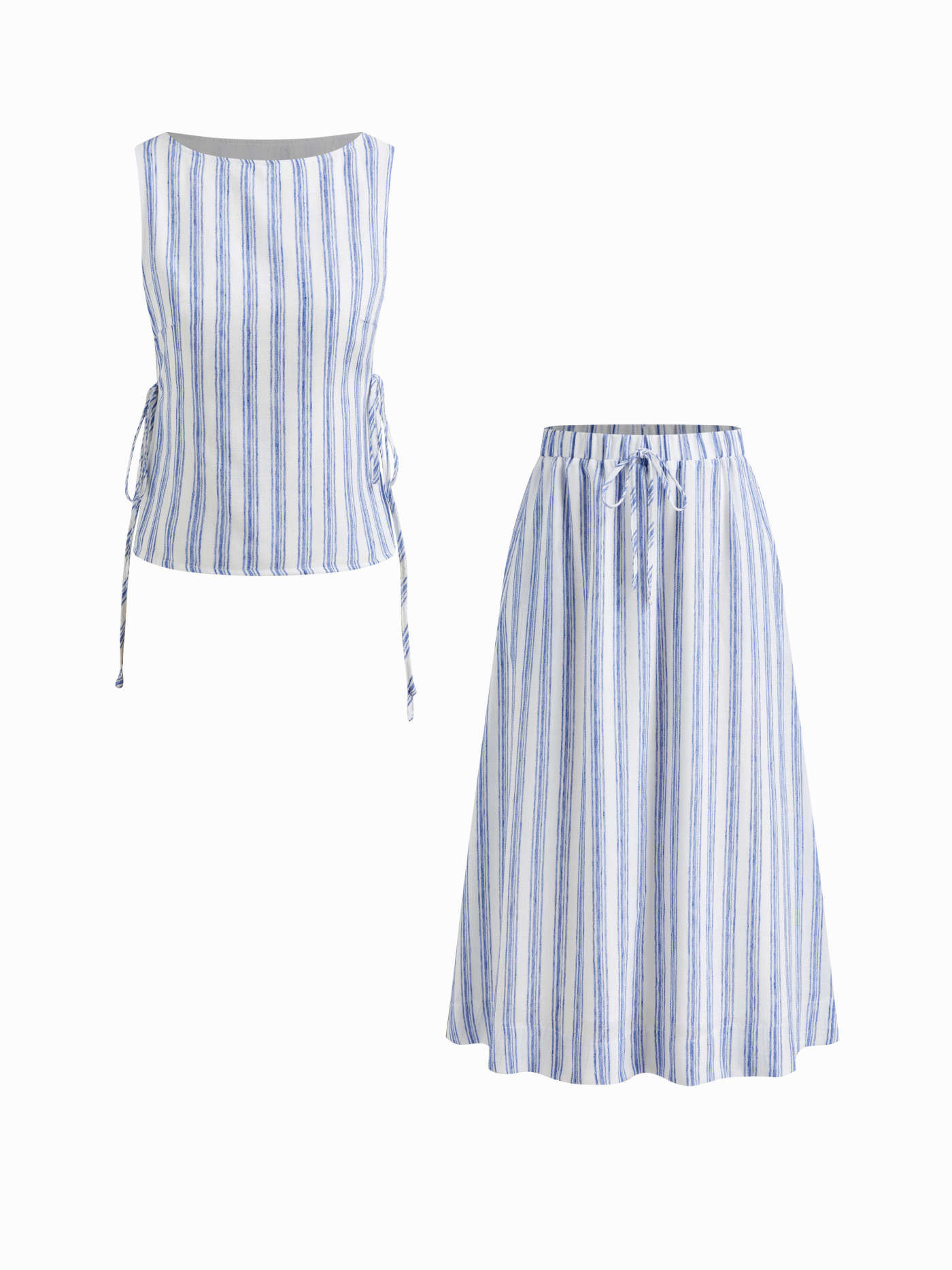 Boat Neck Stripe Tie Side Top & Mid Rise Drawstring Elastic Waist Maxi Skirt Set | Cider