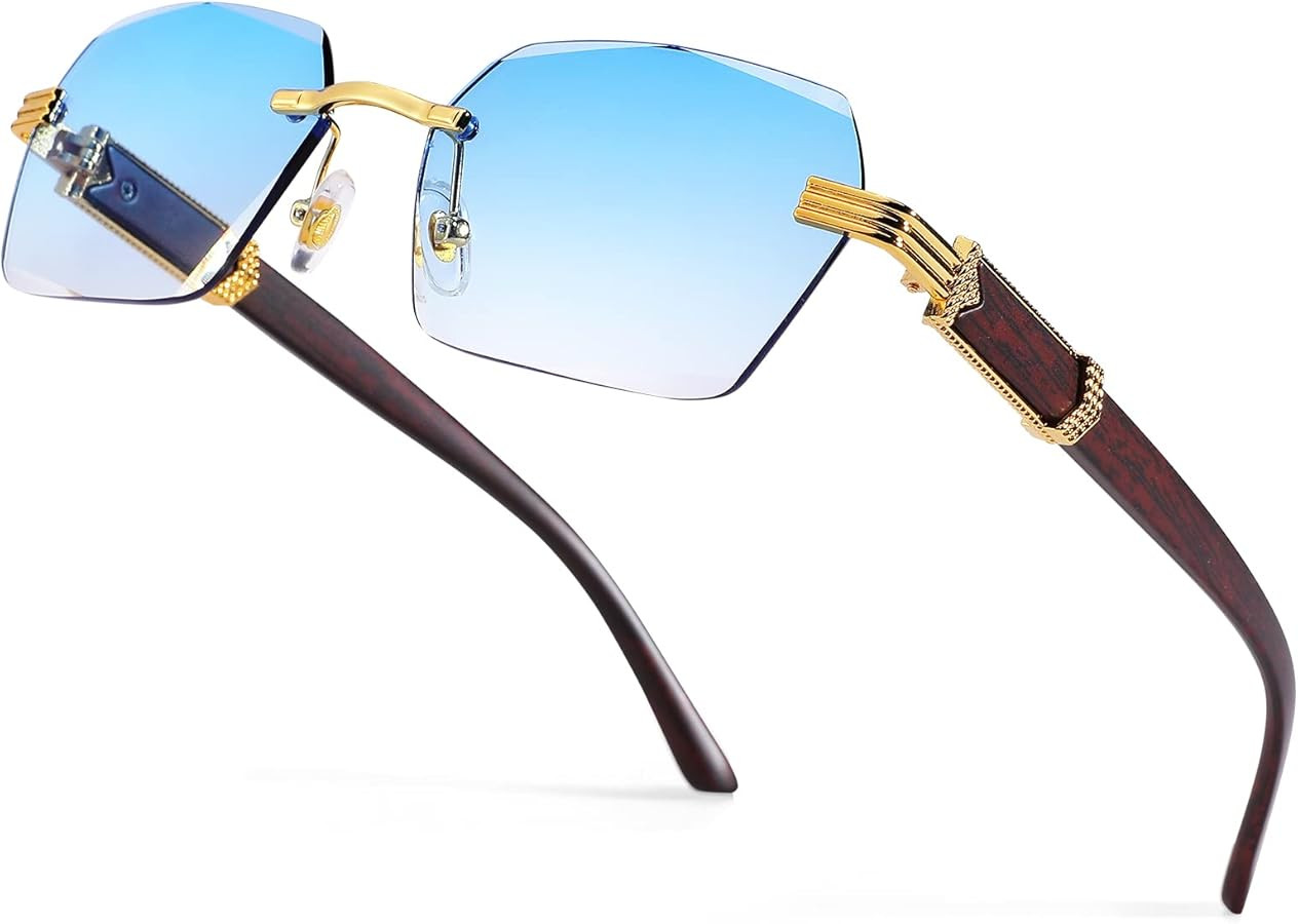 Pro Acme Rimless Rectangle Sunglasses for Men Women Hexagon Shade Eyewear Frameless y2k Glasses | Amazon (US)