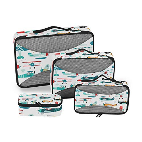 ZZAEO Airplanes Boys Seamless Pattern Travel Organizer Packing Cube Set of 4 Pcs, Luggage Organizer Suitcase Storage Bag for Travel Business Camping Hiking Accessory | Amazon (US)