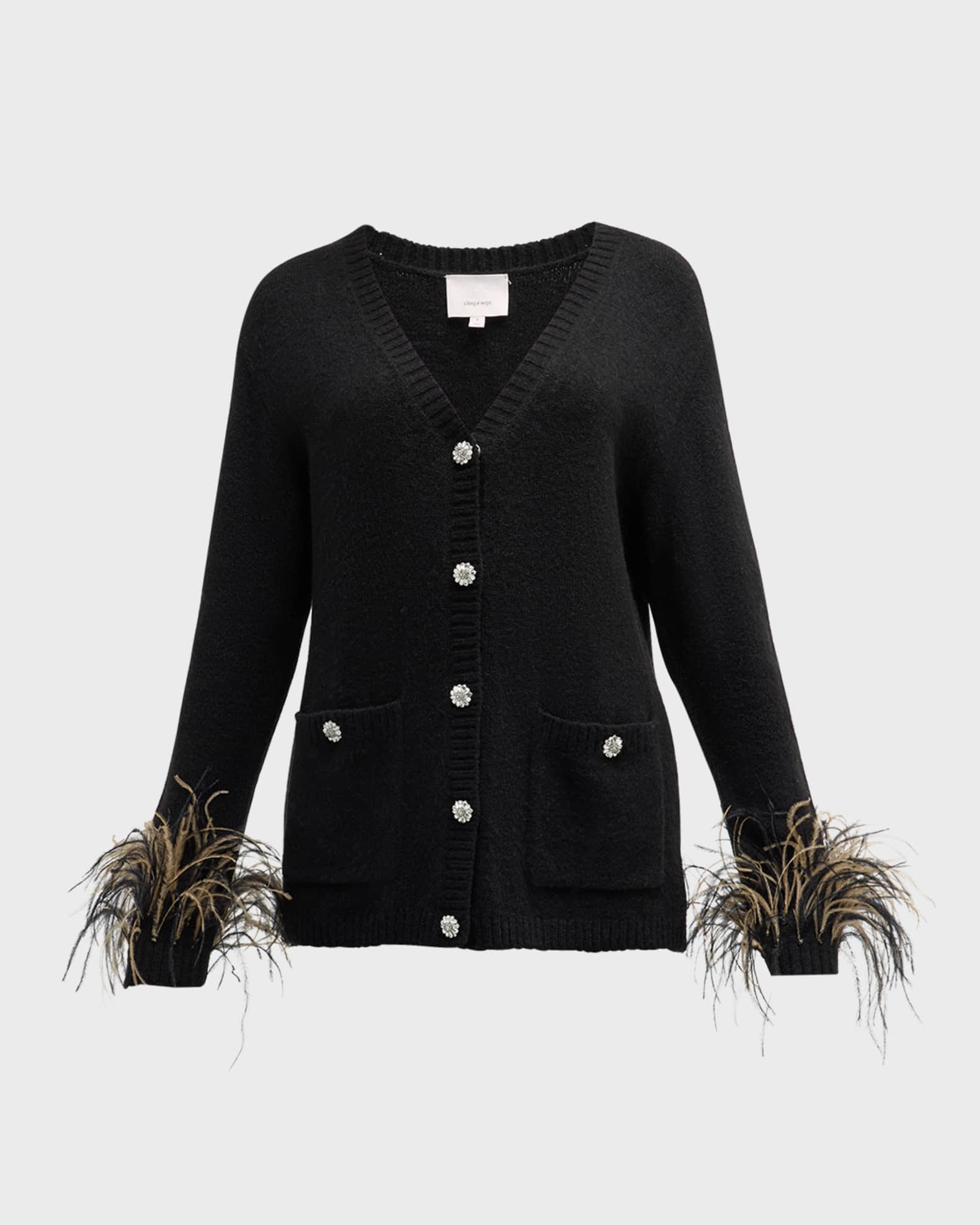 Dreama Marnie Feathered-Cuff Cardigan | Neiman Marcus