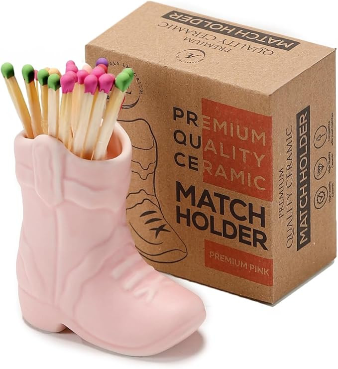 AetheresEmporium Ceramic Cowboy Boot Match Holder with Striker 4-Inch Portable Vintage Match Hold... | Amazon (US)