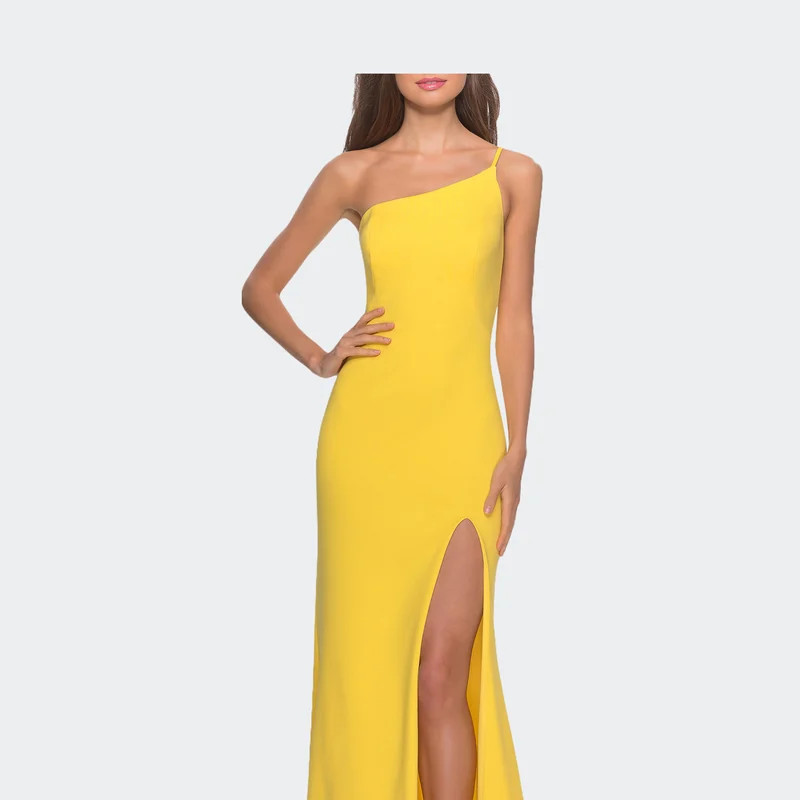 La Femme One Shoulder Long Jersey Homecoming Dress - Yellow - 00 | Verishop