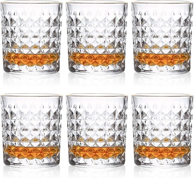 Kingrol 6 Pack Crystal Whiskey Glass with Gold Rim, 10 oz Double Old Fashioned Glasses for Bourbo... | Amazon (US)