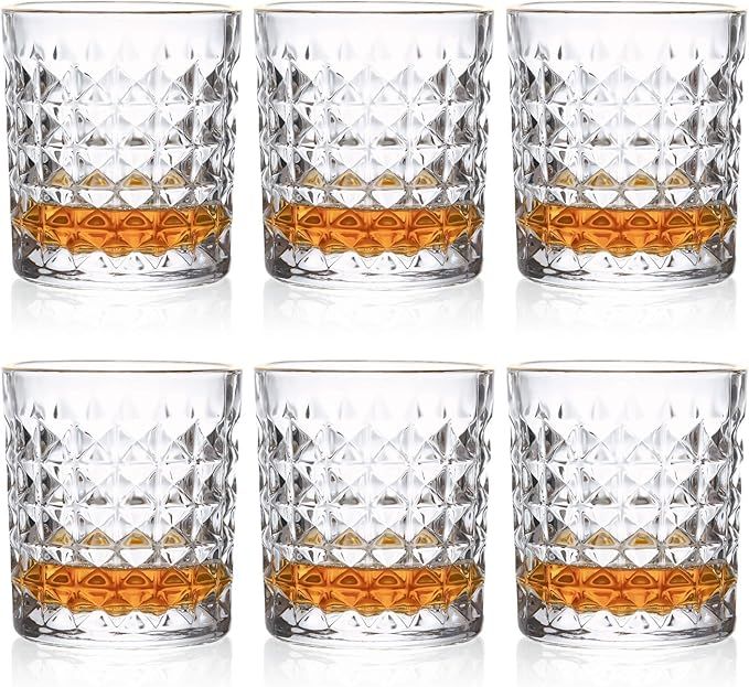 Kingrol 6 Pack Crystal Whiskey Glass with Gold Rim, 10 oz Double Old Fashioned Glasses for Bourbo... | Amazon (US)