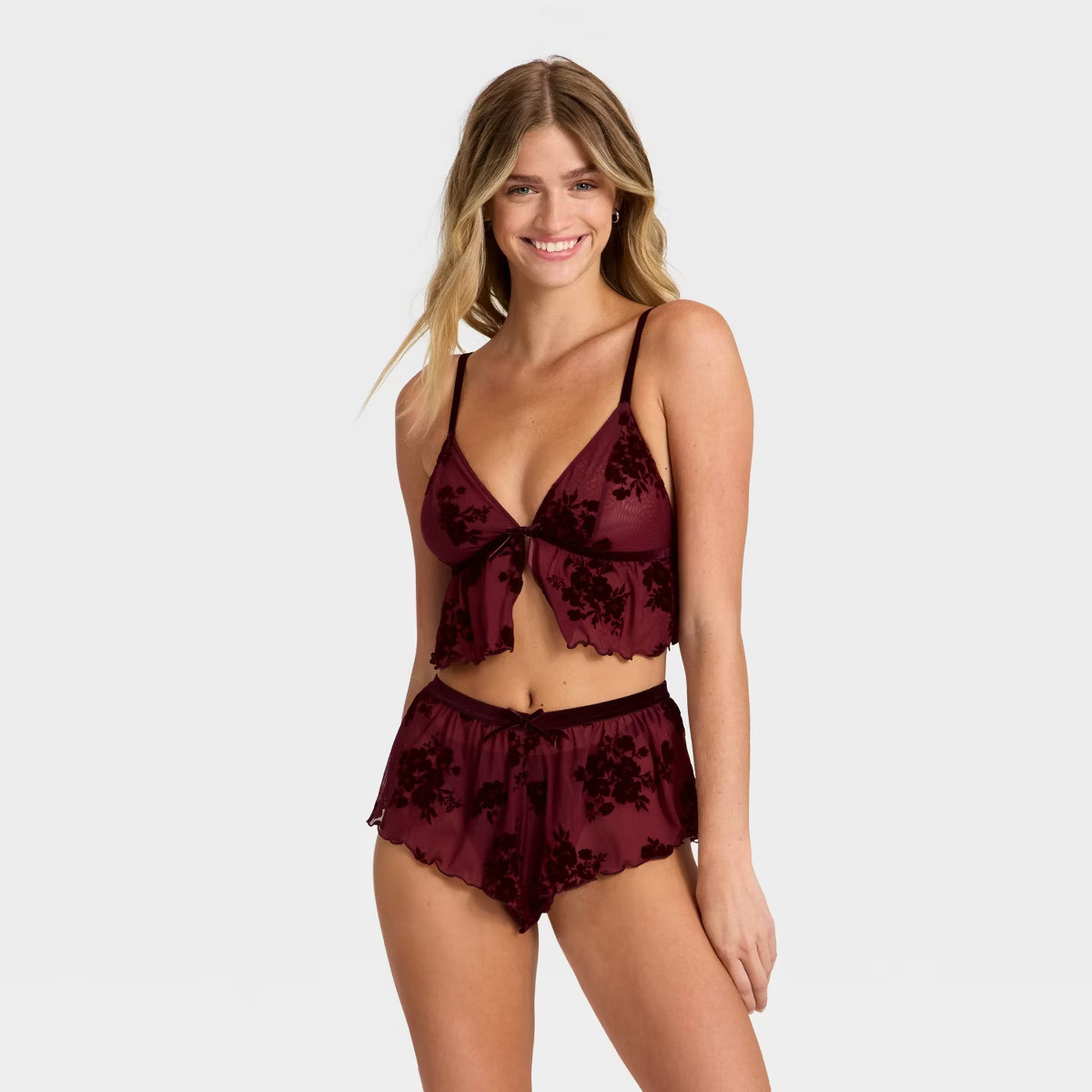 Women's Flocked Lingerie Set - Auden™ Berry Red XS | Target