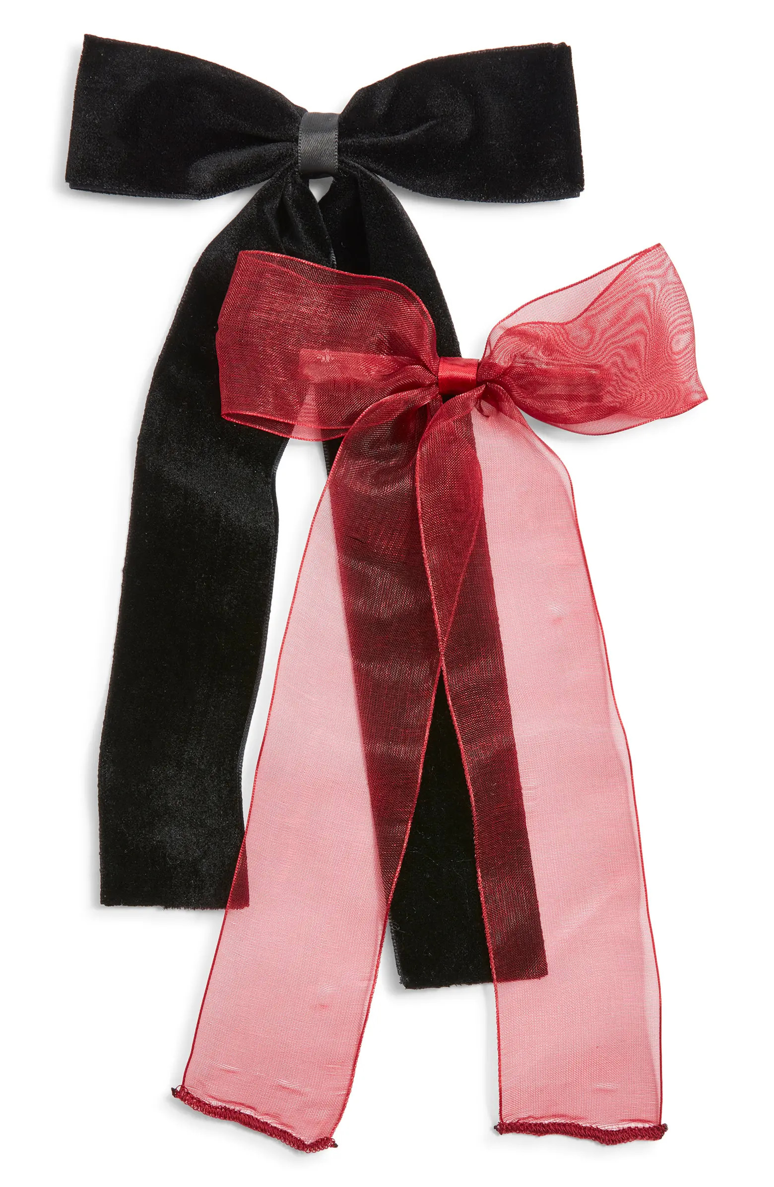 Set of 2 Velvet & Organza Hair Bow Barrettes | Nordstrom