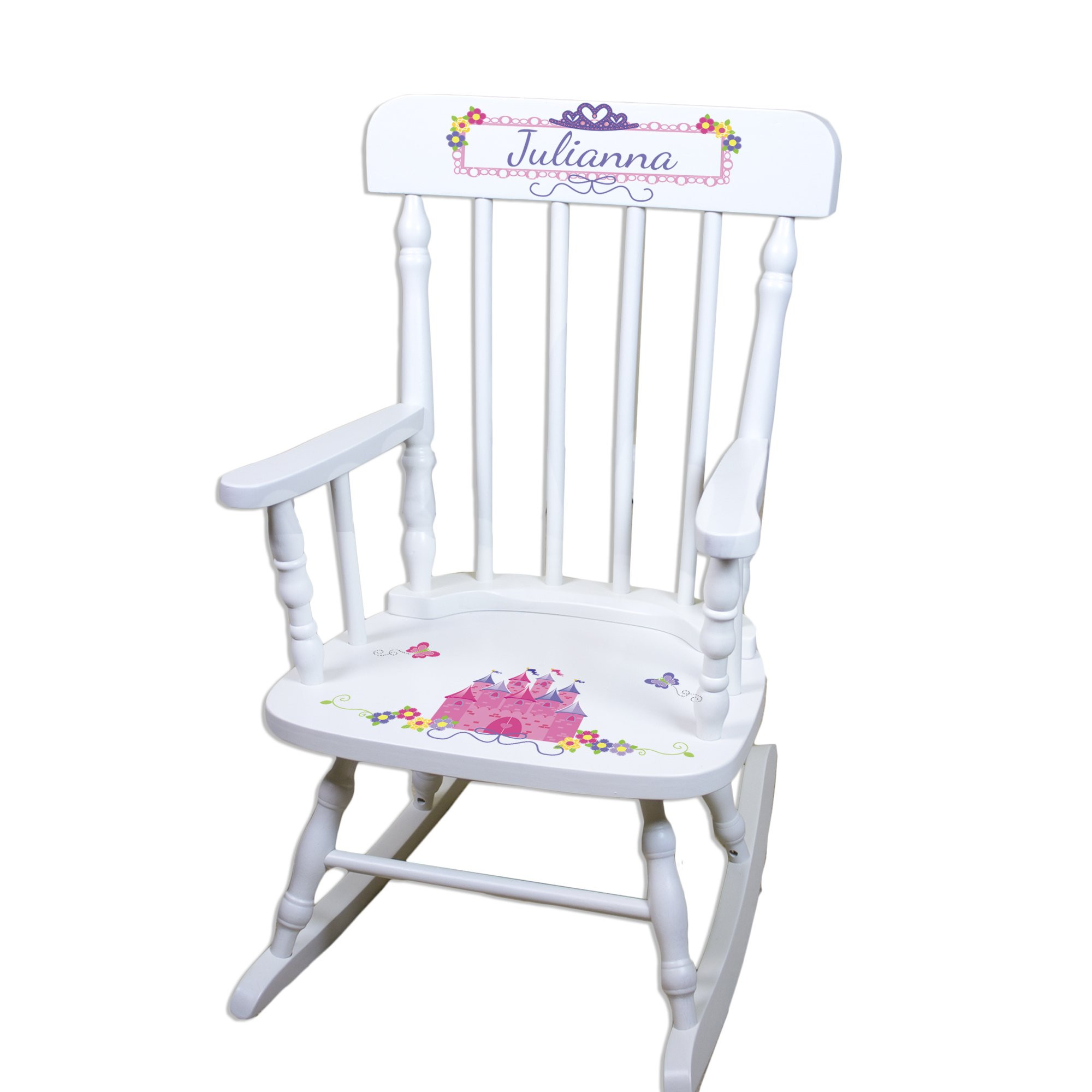 My Bambino Girl's Personalized White Wood Rocking Chair Toddler Baby Gift (Pink Princess Castle) | Amazon (US)