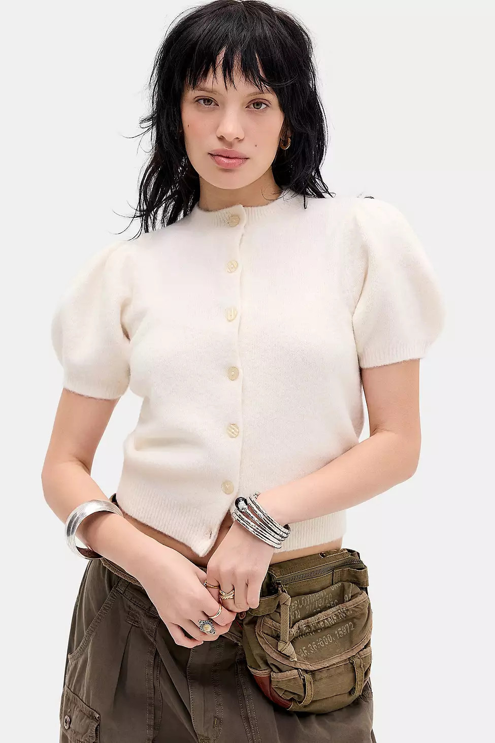 Cardigan Kate à manches bouffantes Kimchi Blue en White taille: XS | Urban Outfitters (EU)