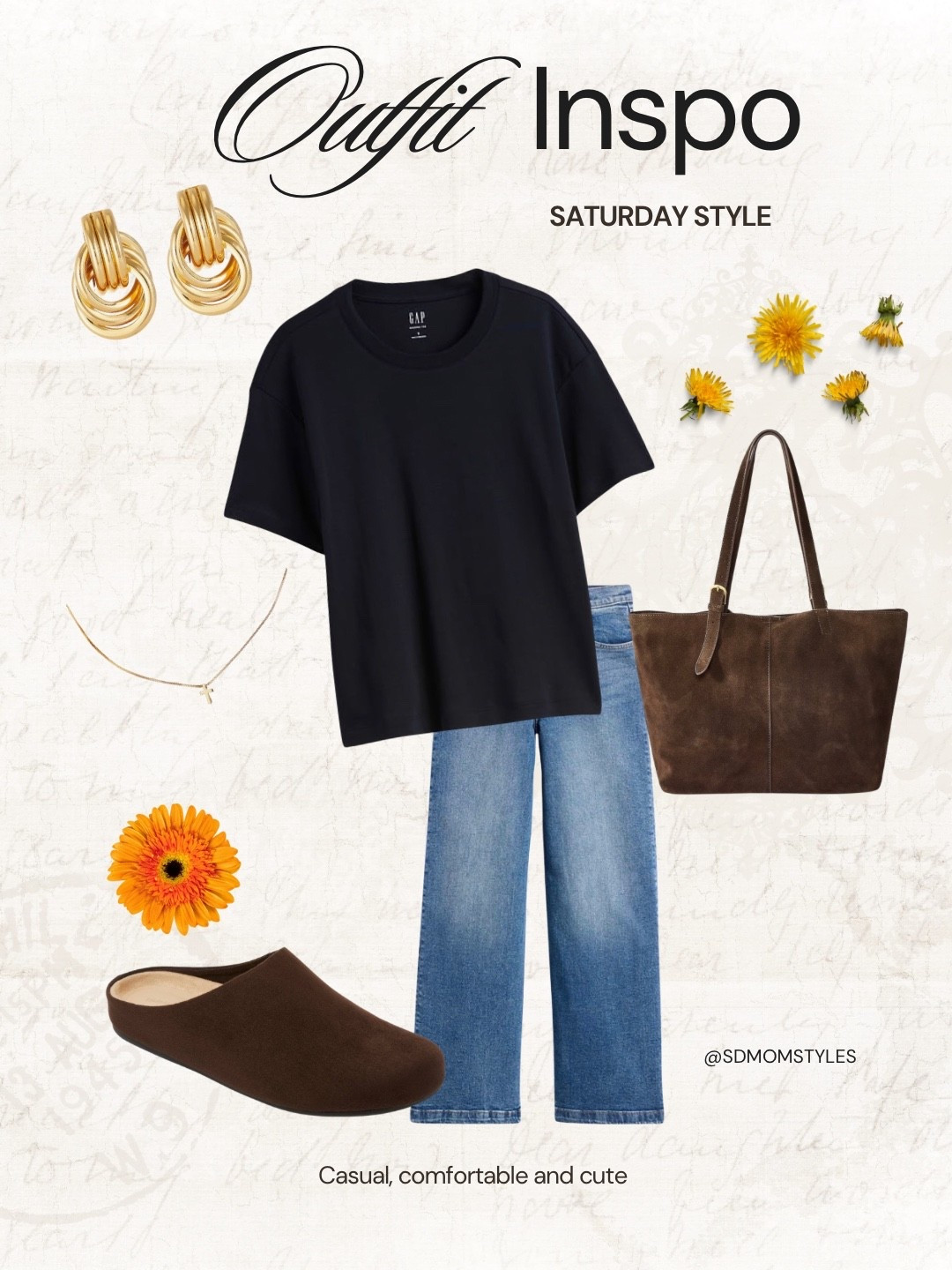Outfit idea for the weekend 

Jeans & tee @gap 
Bag & shoes @Target 
Earrings & necklace @amazon