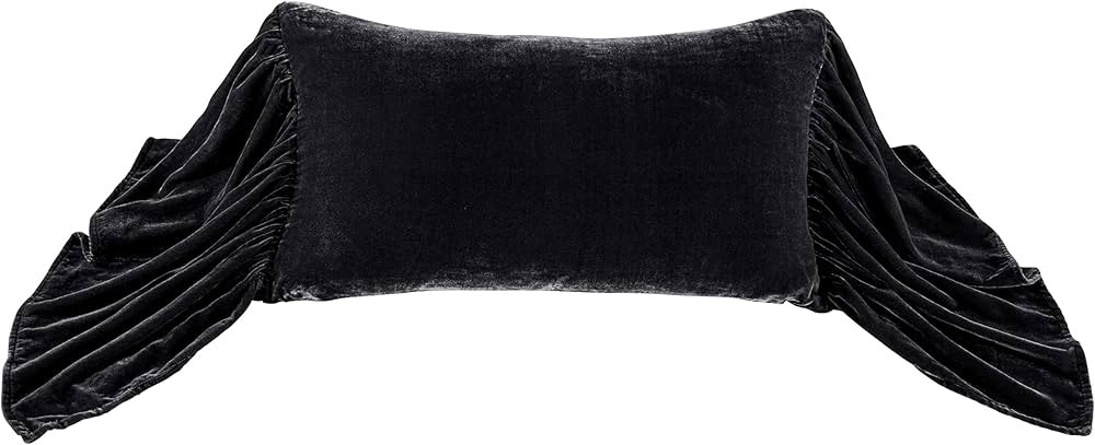 HiEnd Accents Stella Faux Silk Velvet Long Ruffled Pillow, 14x26 inch, Black, Romantic Western Mo... | Amazon (US)