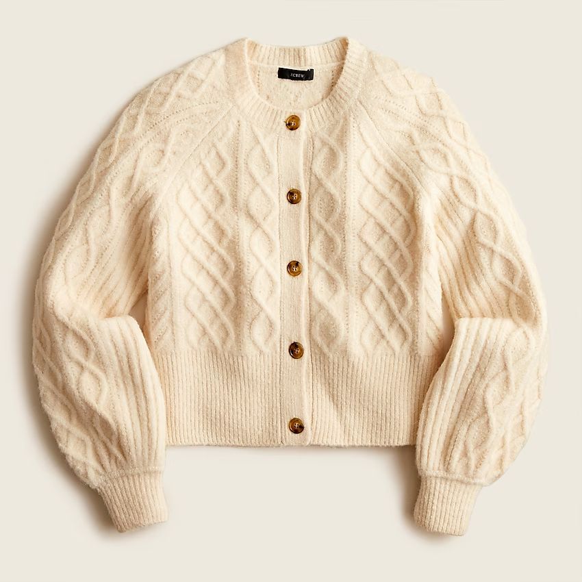 Stretch-wool cropped cable-knit cardigan sweater | J.Crew US