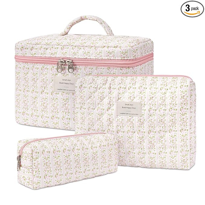 Makeup Bag,Quilted Cosmetic Bags,Large Floral Make Up Organize bag,Makeup Bag Set for Women,Flowe... | Amazon (US)