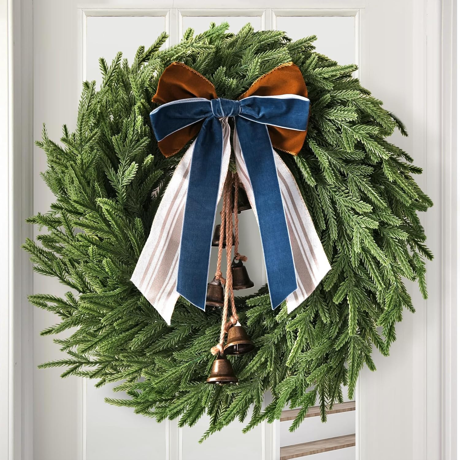 Christmas Decorations - 22 Inch Norfolk Pine Christmas Wreath with Bells and Ribbon - Artificial ... | Amazon (US)