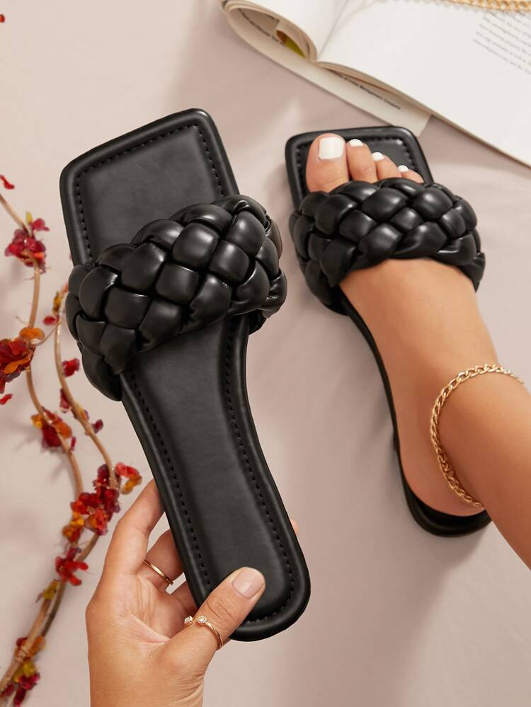 Faux Leather Braided Square Toe Sandals | SHEIN