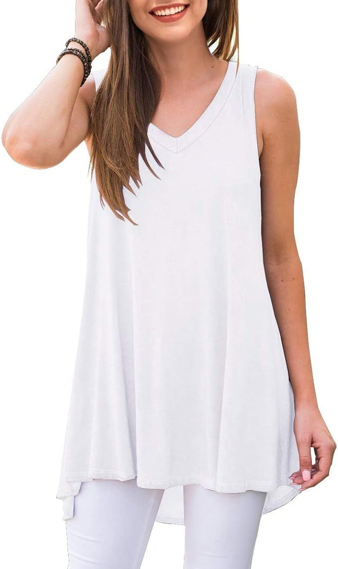 AWULIFFAN Women's Summer Sleeveless V-Neck T-Shirt Tunic Tops Blouse Shirts | Amazon (US)