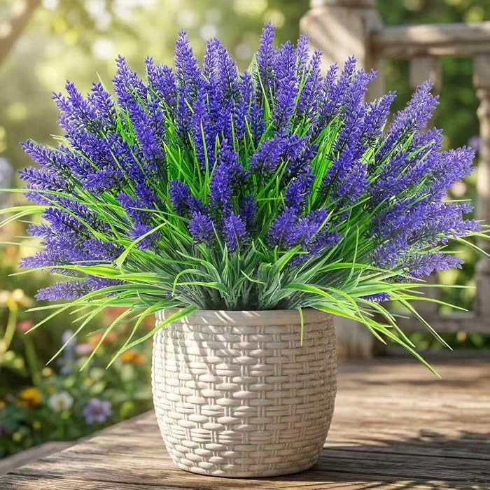 Rowfad 44 Pcs Artificial Outdoor Flowers Lavender Fake Greenery Plants UV Resistant Grass with Pu... | Amazon (US)