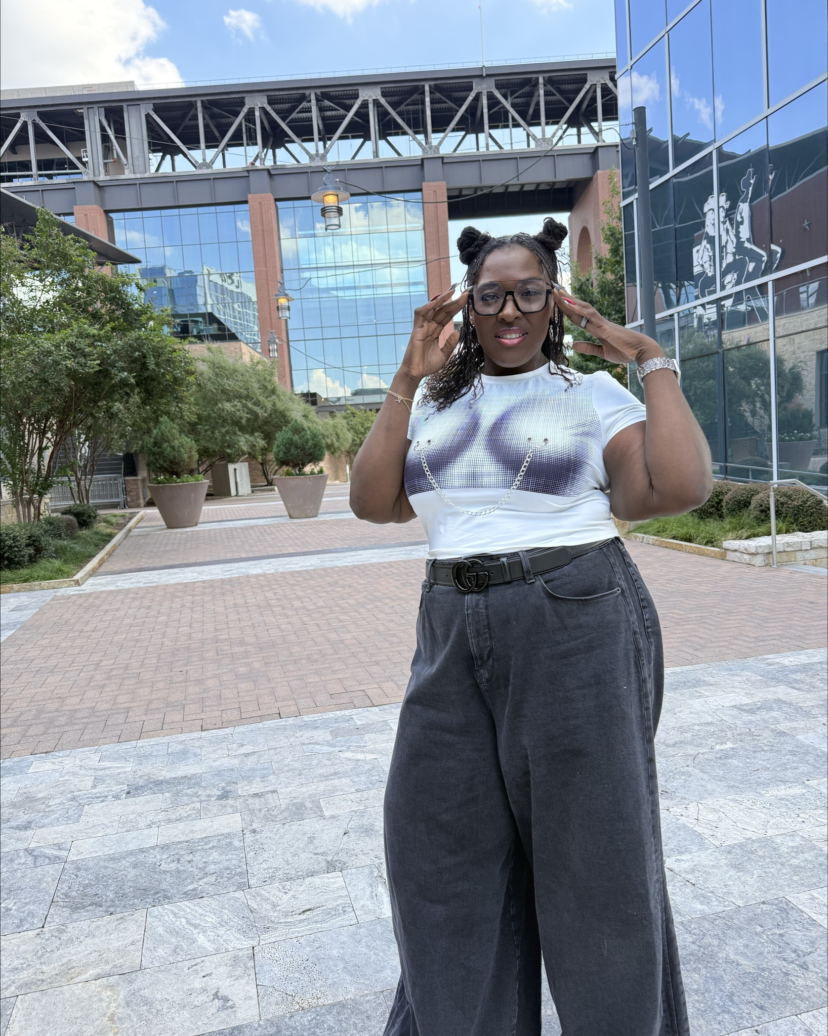Concert fit was giving edgy + chic for Chris Brown 🎶✨ This top is from SHEIN (a whole statement by itself), paired with the Extreme Wide Leg Jeans from Good American. They sold out quick, so I linked a similar pair that still brings that same oversized drama. 👖 The finishing touch? These glasses from Amazon—cute, affordable, and perfect for adding that extra edge.

Shop the look + my concert night essentials all linked for y’all 🤍

#ConcertOOTD #SheinStyle #GoodAmerican #AmazonFinds #EdgyStyle #BlackGirlStyle #PlusSizeFashion  #LTKConcertLooks

#LTKPlusSize #LTKFindsUnder50 #LTKStyleTip