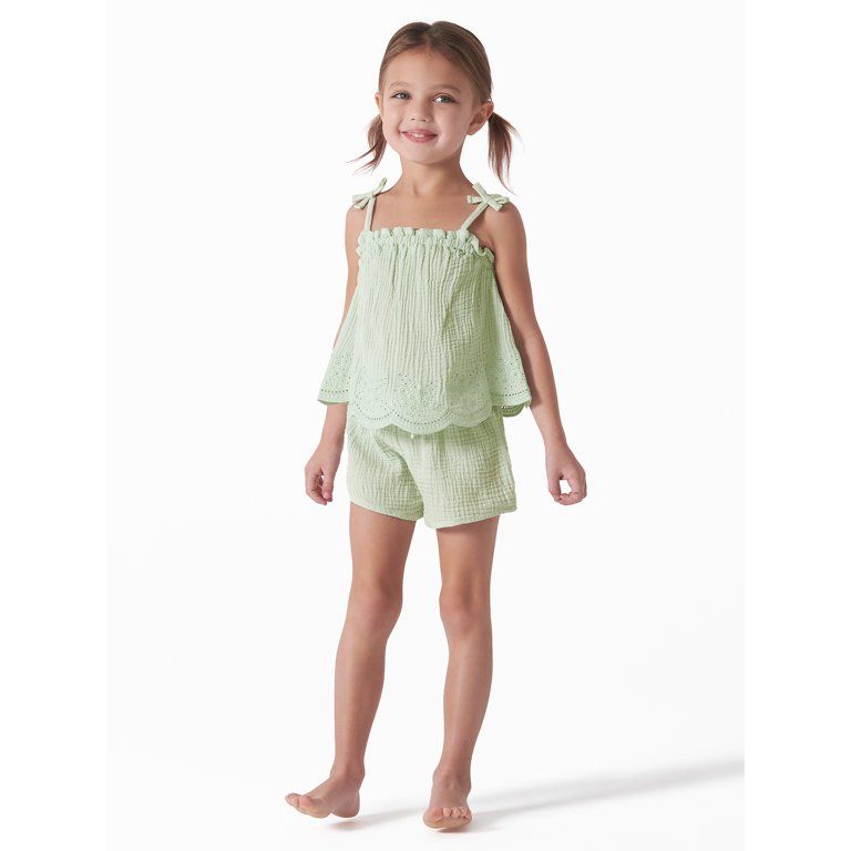 Modern Moments by Gerber Toddler Girl Eyelet Trim Gauze Top and Shorts Set, 2-Piece, Sizes 12M-5T | Walmart (US)