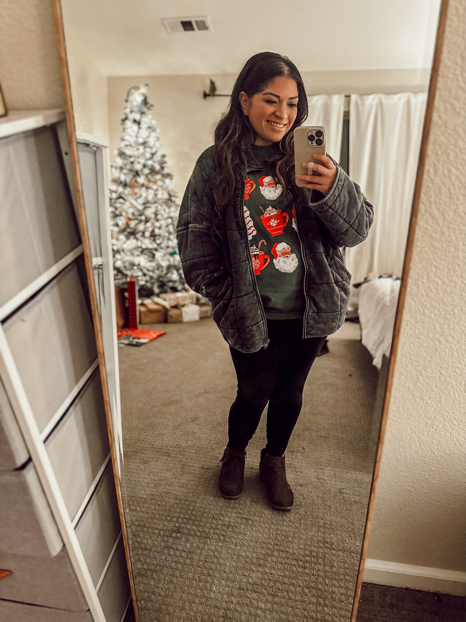 This is the comfiest Christmas outfit, the jacket is 50% off! The color I'm wearing is out of stock but there are other colors with limited quantities available! My graphic tee is also still available. I'm wearing size medium. It would make a good stocking stuffer! Definitely part of my future gift guides. ✨

#LTKHoliday #LTKsalealert #LTKGiftGuide