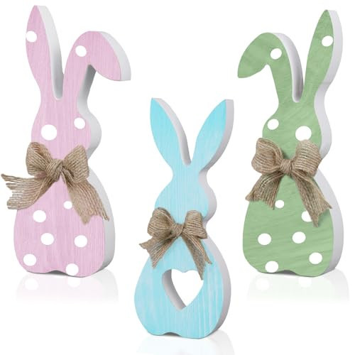 Beeveer 3 Pcs Easter Decorations for Home Indoor Spring Bunny Table Tiered Tray Decoration Wooden Farmhouse Table Centerpiece Rabbit for Easter Home Spring Party Tabletop Decor(Cute,Fresh Colors) | Amazon (US)