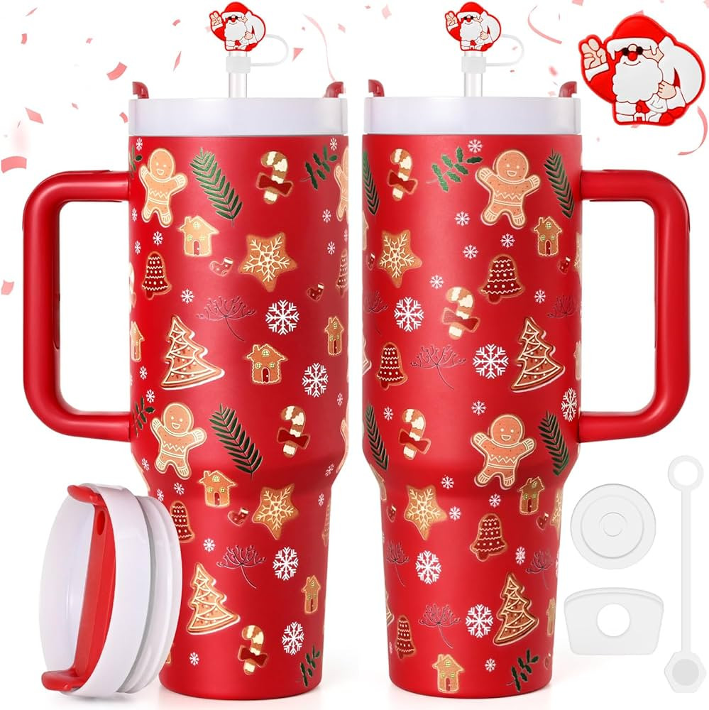 LiqCool 40 Oz Christmas Tumbler with Handle & Santa Claus Leak-proof Spill Stopper Set, Cute Chri... | Amazon (US)