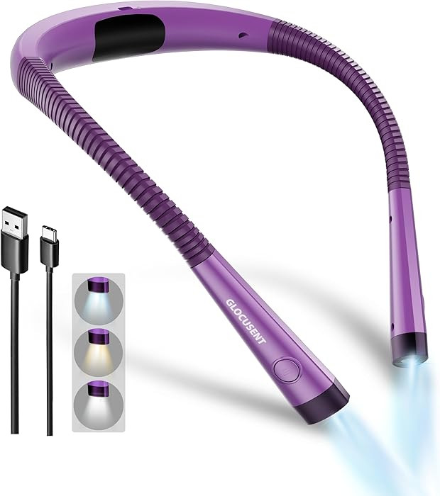 Glocusent Book Light, 3-Color & 6-Brightness Reading Light, Bendable Neck Light, 80-hr Lasting Re... | Amazon (US)