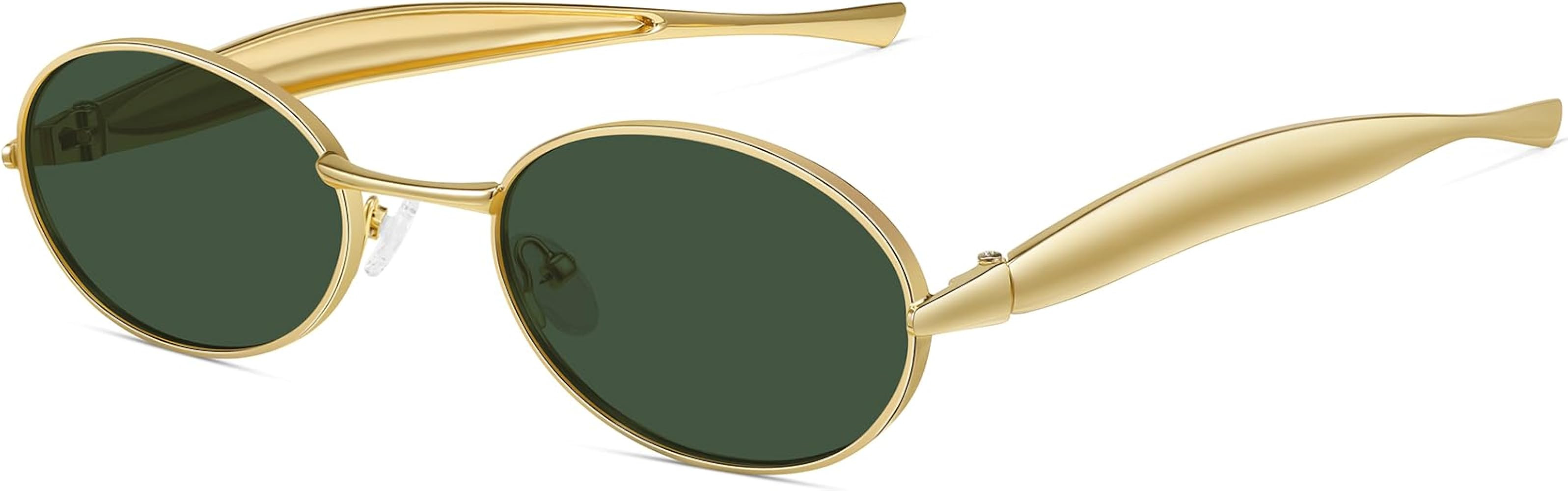 Fozono Sardine Oval Sunglasses for Women Men - UV400 Gold Metal Frame Retro Shades | Amazon (US)