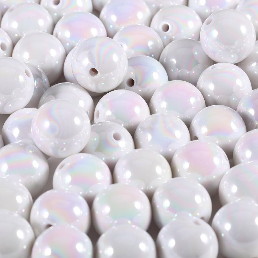 120Pcs 16MM Acrylic Beads for Jewelry Making,AB Color Acrylic Beads White Round Bead for DIY Brac... | Amazon (US)
