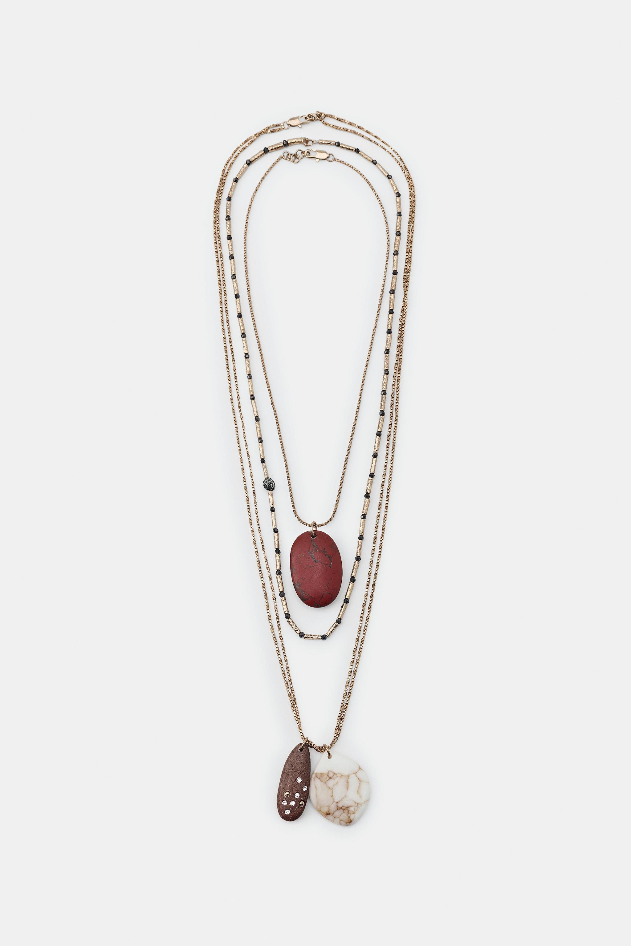 PACK OF 3 STONE AND SHIMMER NECKLACES | Zara UK
