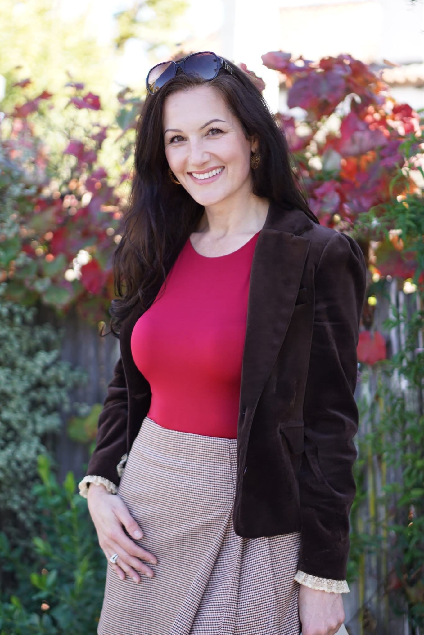 Love a great-fitting bodysuit paired with a plaid skirt and velvet blazer. This Fall outfit exudes Blair Waldorf vibes IMO. 

#LTKunder50 #LTKSeasonal #LTKstyletip