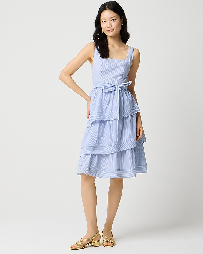 Striped sleeveless belted tiered dress | J.Crew Factory