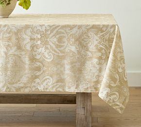 Stella Damask Organic Cotton Tablecloth | Pottery Barn (US)