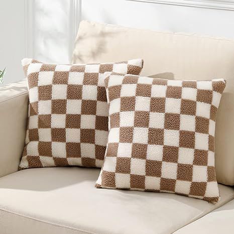 WEMEON Decorative Throw Pillow Covers 16x16 Set of 2Luxury Style Checkerboard Pattern Cushion Cas... | Amazon (US)